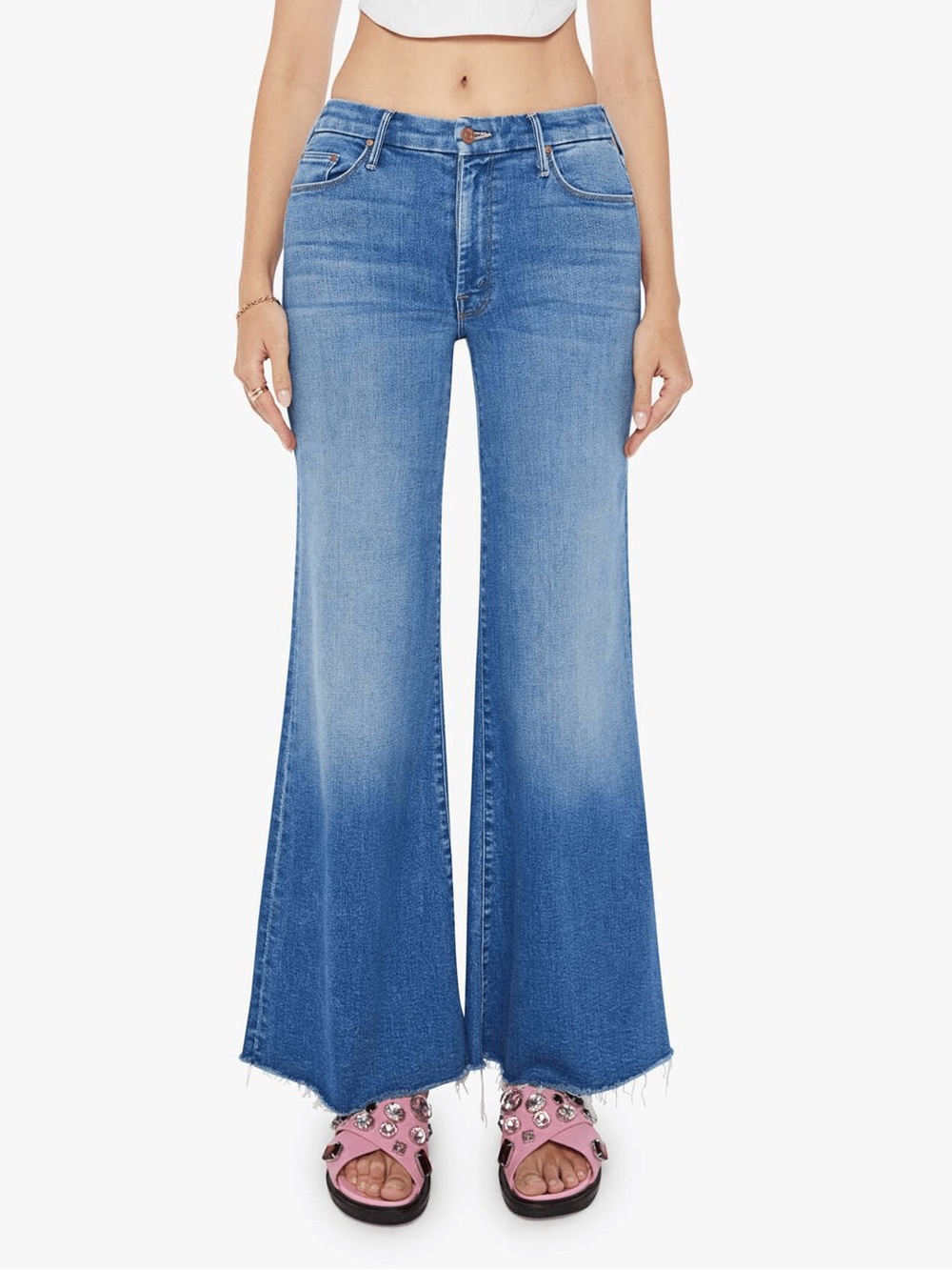 MOTHER Blue High-Rise Wide Leg Flare Jeans - Picture 5 of 14